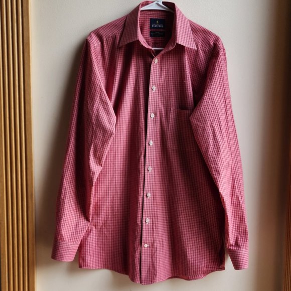 Stafford Red Check Button Down Shirt Size Large - Picture 7 of 16